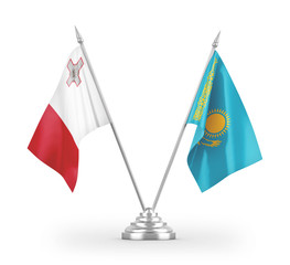 Kazakhstan and Malta table flags isolated on white 3D rendering