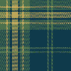 Plaid pattern background. Seamless herringbone tartan check plaid graphic in dark blue, green, and gold for flannel shirt, blanket, throw, duvet cover, or other modern autumn winter fabrics.