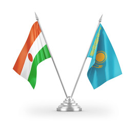 Kazakhstan and Niger table flags isolated on white 3D rendering