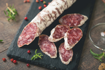 Fuet sausage with spices and herbs