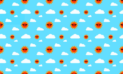 seamless pattern with white clouds and sun