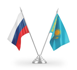 Kazakhstan and Russia table flags isolated on white 3D rendering