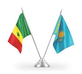 Kazakhstan and Senegal table flags isolated on white 3D rendering