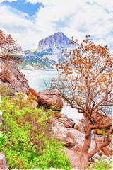 Black Sea coast of Crimea. Imitation of a picture. Oil paint. Illustration