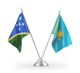 Kazakhstan and Solomon Islands table flags isolated on white 3D rendering