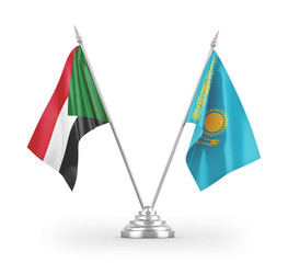 Kazakhstan and Sudan table flags isolated on white 3D rendering