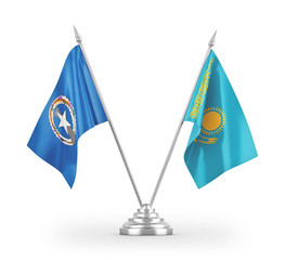 Kazakhstan and Northern Mariana Islands table flags isolated on white 3D rendering