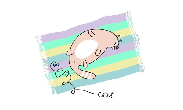 Vector illustration cute cat asleep, funny print for t-shirt