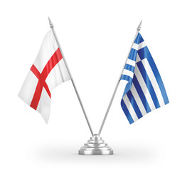 Greece and England table flags isolated on white 3D rendering