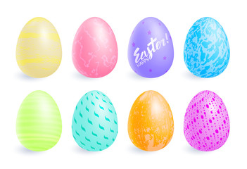 Mulsticolored Easter Eggs with shadow on white background. Set of colorful eggs. Soft colors