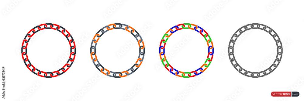 Aufkleber colorful rounded chains icons set link symbol isolated on white background. flat vector icon design 