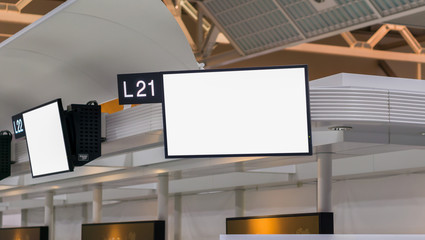 Blank billboard posters in the airport,Empty advertising billboard at aerodrome.