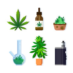 set cannabis products icons drug consumption concept marijuana legalization collection flat vector illustration
