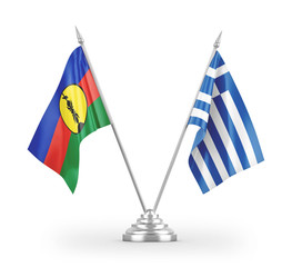 Greece and New Caledonia table flags isolated on white 3D rendering
