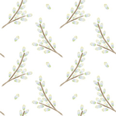 Seamless willow pattern on the white background, scrapbooking, wall paper, high quality for print, botanical ornament, floral textile