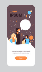 people crowd wearing protective masks to prevent epidemic MERS-CoV coronavirus prevention concept wuhan 2019-nCoV pandemic medical health risk portrait mobile app smartphone screen vector illustration