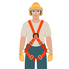 worker with a safety belts, vector illustration