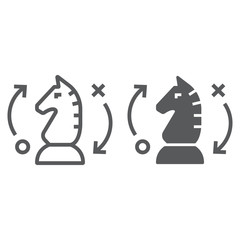 Strategy line and glyph icon, business and chess, chess horse sign, vector graphics, a linear pattern on a white background, eps 10.