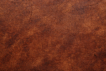 Dark brown vegetable tanned leather closeup, showing full frame grain texture