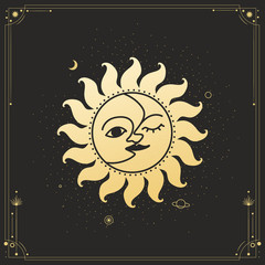 Vector illustration set of moon phases. Different stages of moonlight activity in vintage engraving style. Zodiac Signs