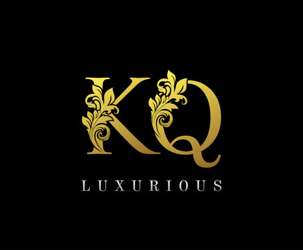 Golden Letter KQ Logo Icon . Initial Letter K and Q Design Vector Luxury Gold Color.Print monogram initials stamp sign symbol.