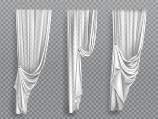 White window curtains set - obrazy, fototapety, plakaty