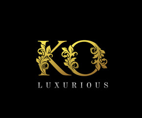 Golden Letter KO Logo Icon . Initial Letter K and O Design Vector Luxury Gold Color.Print monogram initials stamp sign symbol.
