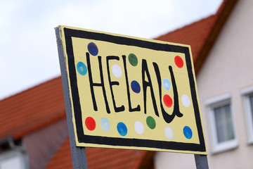 Party Label With Streamer, Text Helau Means Happy Carnival