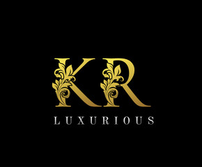 Golden Letter KR Logo Icon . Initial Letter K and R Design Vector Luxury Gold Color.Print monogram initials stamp sign symbol.