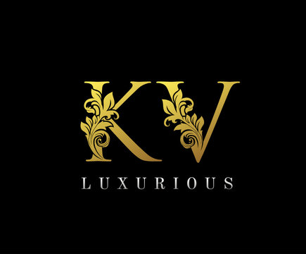 Golden Letter KV Logo Icon . Initial Letter K and V Design Vector Luxury Gold Color.Print monogram initials stamp sign symbol.