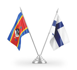 Finland and Eswatini Swaziland table flags isolated on white 3D rendering