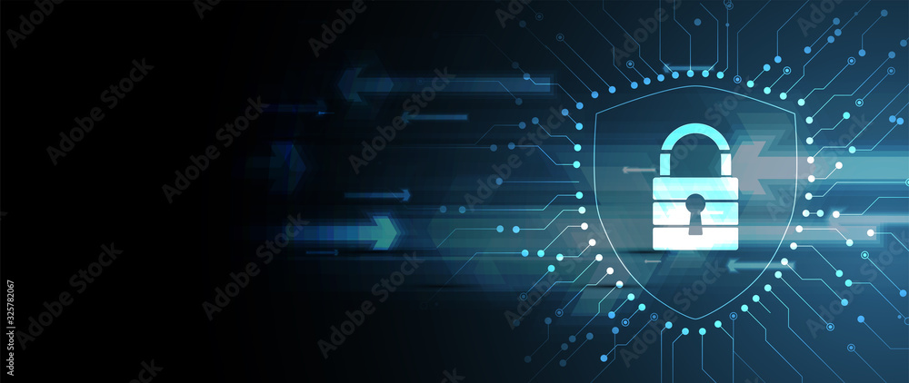 Wall mural cybersecurity and information or network protection. future technology web services for business and