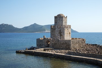 Fototapeta na wymiar The Bourtzi fort of Castle of Methoni - a medieval fortification in the port town of Methoni, Peloponnese, Greece