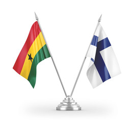 Finland and Ghana table flags isolated on white 3D rendering