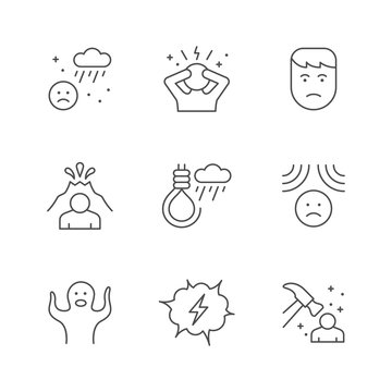 Set line icons of stress and depression