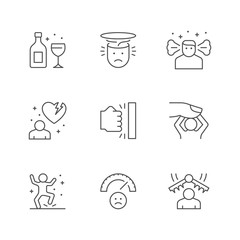 Set line icons of stress and depression