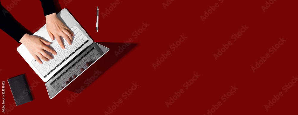 Aufkleber person using a laptop computer on a solid color background