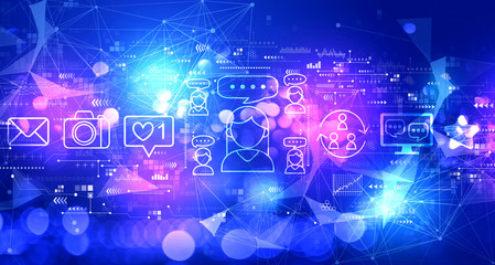 Obraz premium Social media theme with technology blurred abstract light background