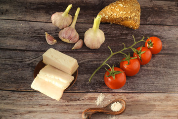 Easter still life in a rural style with eggs and vegetables