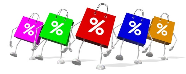 Cartoon shopping bags - sale concept - 3D illustration