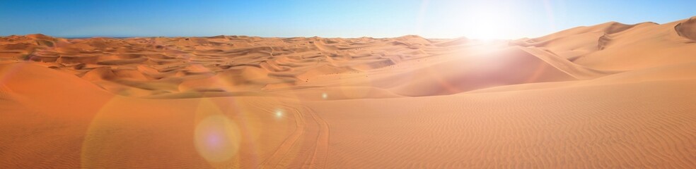 Fototapeta na wymiar Big sand dunes panorama. Desert or beach sand textured background.