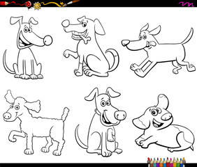 cartoon dogs and puppies color book page