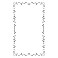 Floral ornament frame. Decorative leaves frame, hand drawn ornamental borders. Isolated vector frame