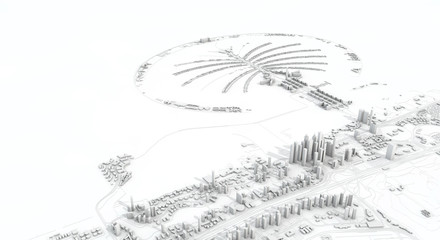 Dubai city map 3D Rendering. Aerial satellite view.