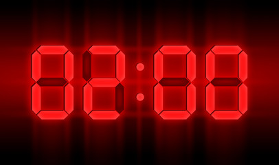 Red glowing neon digital clocks in the dark show 02:00 time