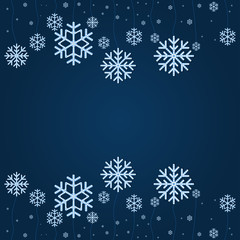 Fototapeta na wymiar Christmas falling snowflake vector isolated on classic blue background. Snowflake decoration effect. Xmas snow flake pattern. Magic white snowfall texture. Winter snowstorm illustration.