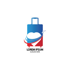 Fototapeta premium Travel logo, holidays, tourism, business trip company logo design. bag vector with airplane