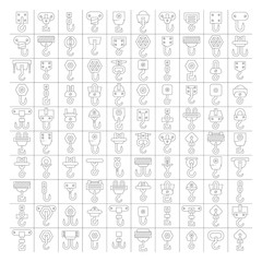 big set of crane hook and hoist icons line design