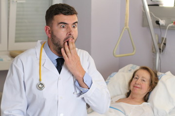 Obraz premium Embarrassed doctor making a mistake 
