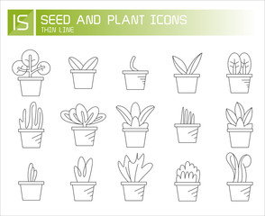 plant in pot and seedling icons line set